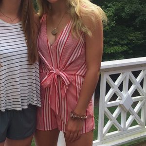 Red/White Striped Romper